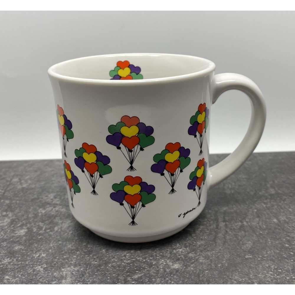Vintage Zekman Cartoon Heart Ballons 12 oz Novelty Coffee Mug‎ Tea Cup Japan